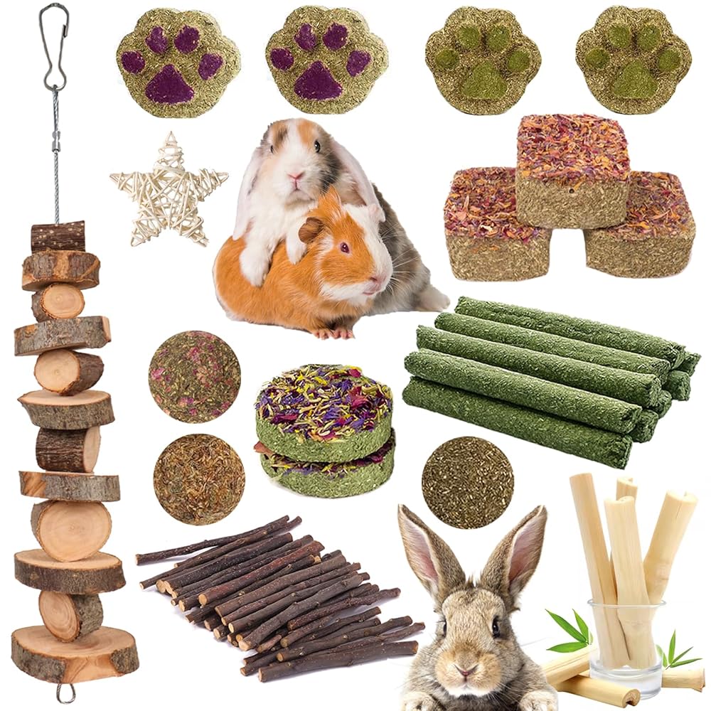 Grddaef 25-Piece Rabbit and Guinea Pig Toys – Pure Timothy Hay Chews and Treats for Hamsters, Chinchillas, and Gerbils