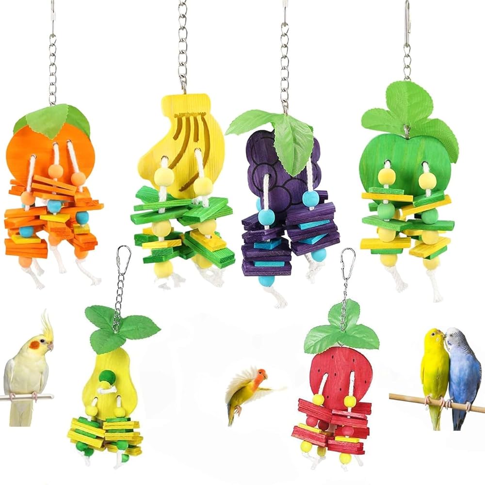 Set of 6 Pure Wooden Parrot Toys for Small to Medium Birds – Protected, Sturdy, and Colourful Chew Toys, Good for Cage Hanging, Non-Poisonous and Eco-Pleasant