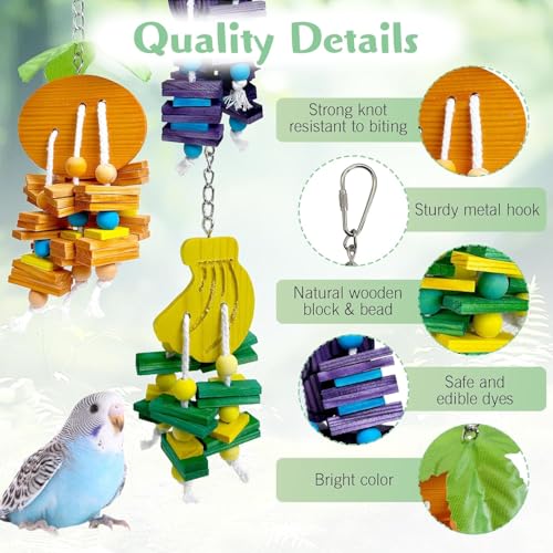 Set of 6 Pure Wooden Parrot Toys for Small to Medium Birds - Protected, Sturdy, and Colourful Chew Toys, Good for Cage Hanging, Non-Poisonous and Eco-Pleasant